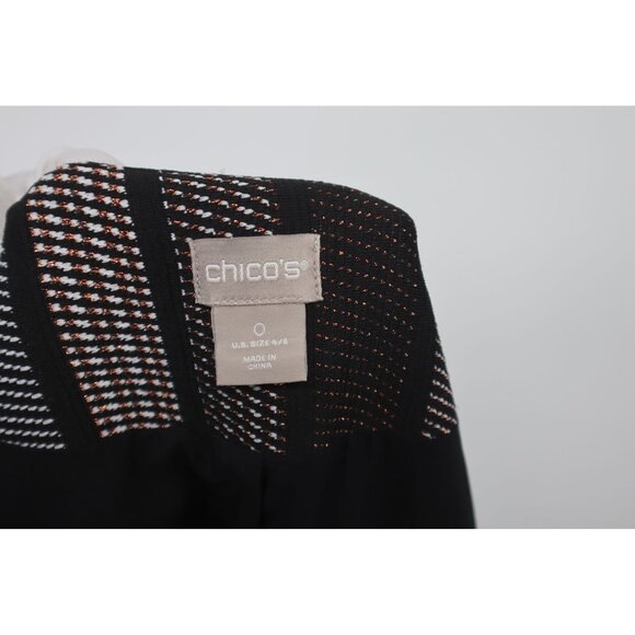 Chicos Open Front Long Striped Coat Rose Gold Glitter Copper Womens Size 4/6 - Picture 2 of 14